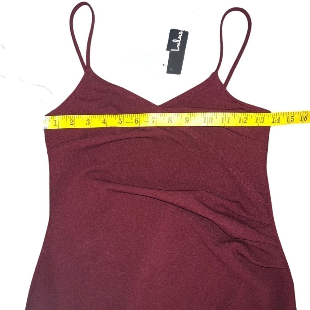 New ▶️ Lulu’s ◀️ Burgundy Ruched Maxi Dress with Slit. Medium - Picture 6 of 14